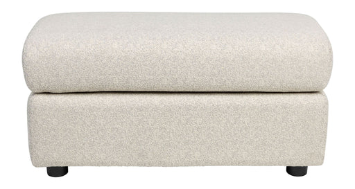 Outdoor Hocker Mississippi in Beige mit gepolstertem Sitz und schwarzen Kunststofffüßen, Gesamtansicht.