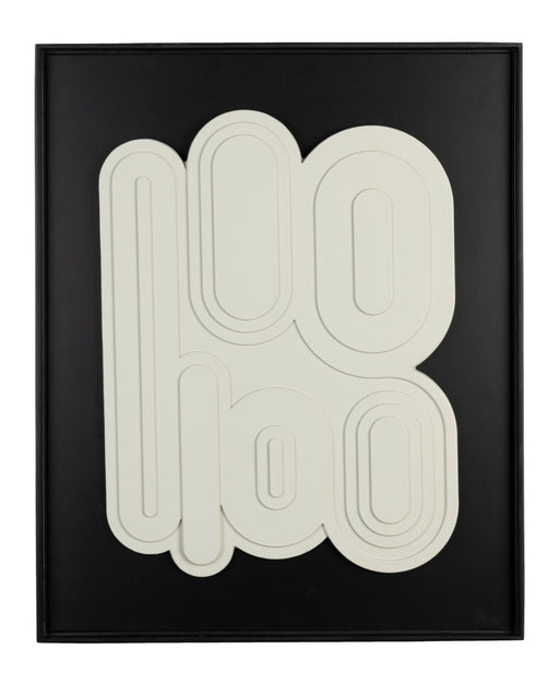 Wandbild August Black And White mit cremefarbenem Gips-Relief und schwarzem Holzrahmen, Gesamtansicht.