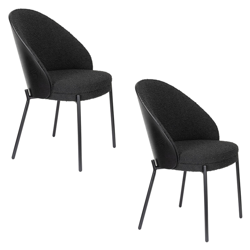 Esszimmerstuhl Rodin im 2er-Set mit Bouclé in Schwarz von Dutchbone