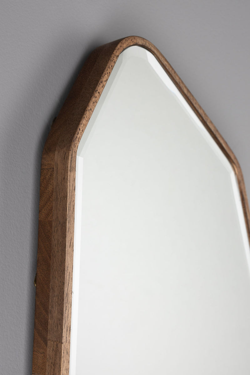 Wandspiegel Basil asymmetrisch mit Holzrahmen in Walnuss, Boho-Chic
