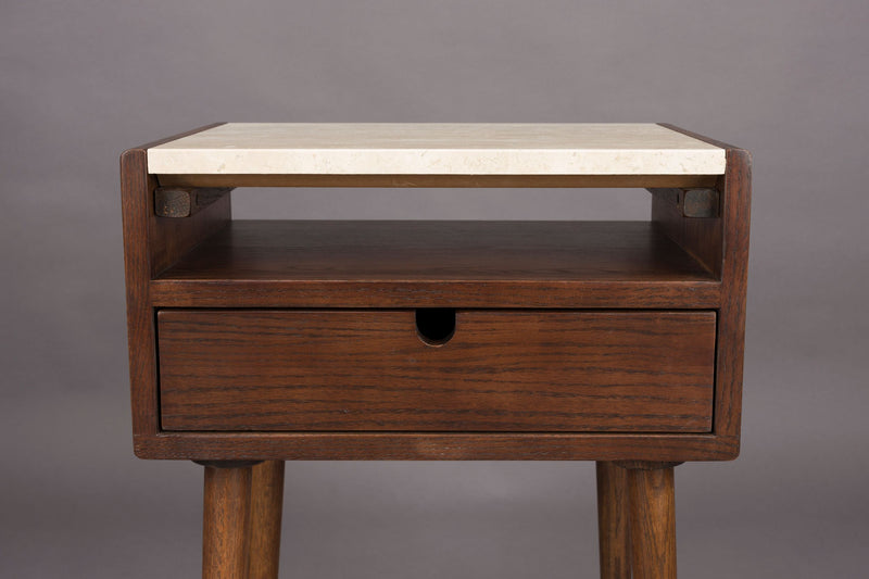 Beistelltisch Arda aus Eichenholz mit Travertin-Platte, Vintage-Stil