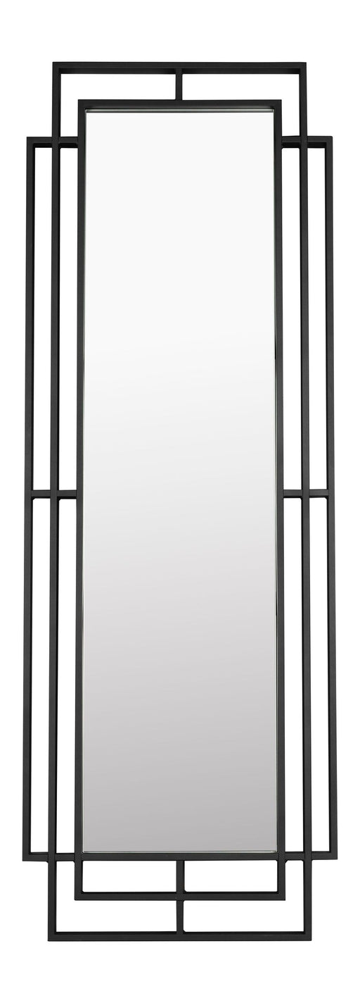 Standspiegel Ramsey mit schwarzem geometrischem Rahmen in Art-Déco-Optik, Gesamtansicht.
