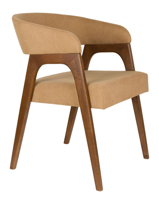 Sessel Adamello 2er-Set mit beigem Stoffbezug und dunklem Gummibaumholz-Gestell in Gesamtansicht.