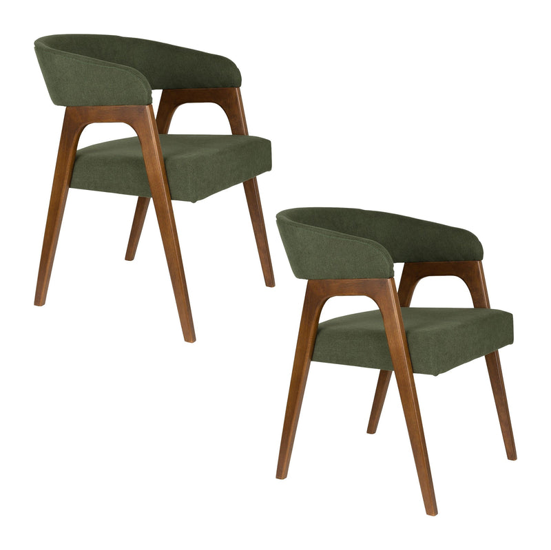 Sessel Adamello Green im 2er-Set, Stoffbezug mit Gummibaumholz