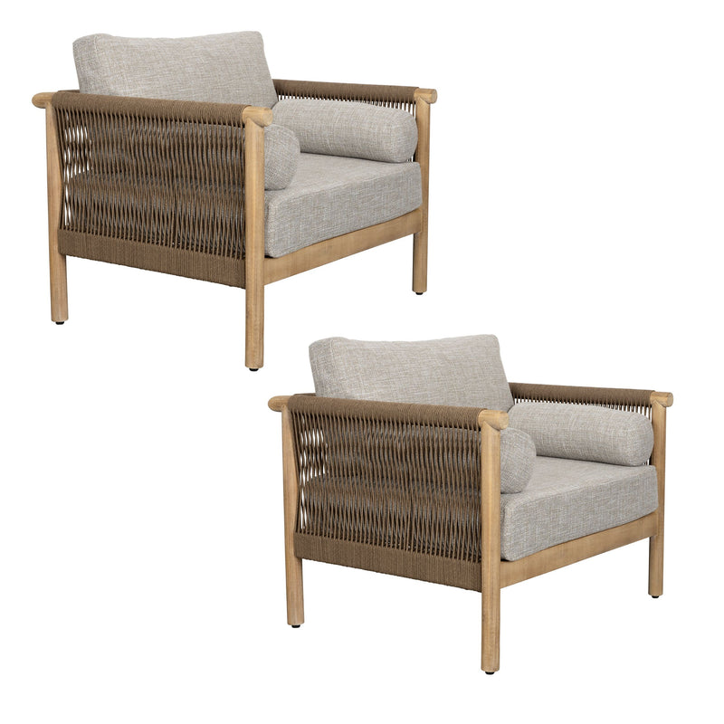 Loungesessel Oasis im 2er-Set, Beige aus Akazienholz – Dutchbone