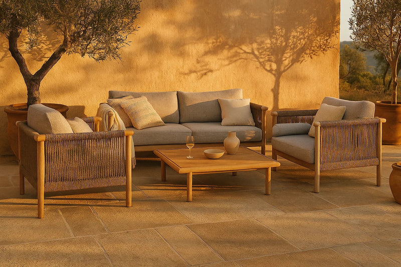 Loungesessel Oasis im 2er-Set, Beige aus Akazienholz – Dutchbone
