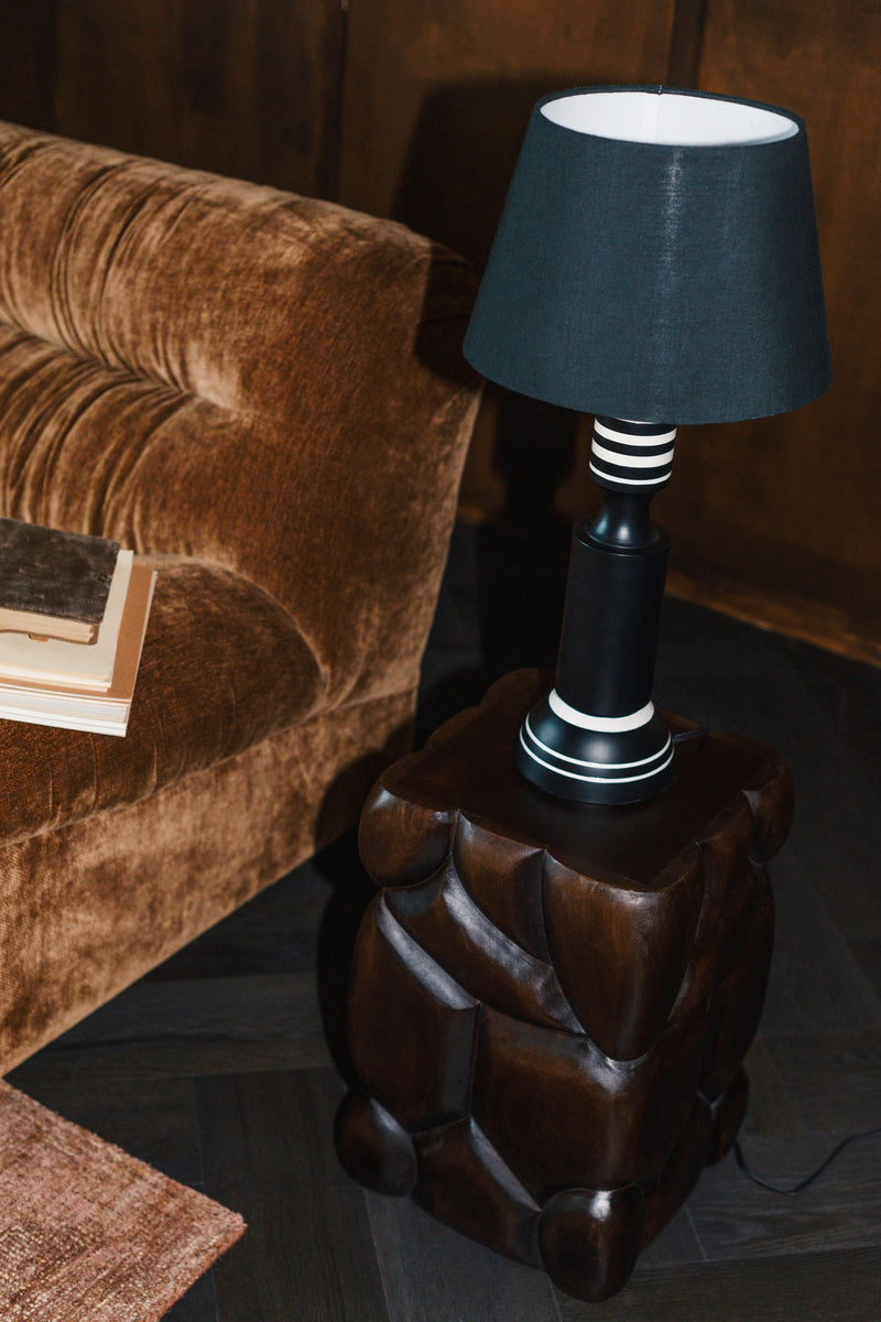 Tischlampe Virgil Dutchbone im Vintage-Look, Schwarz mit Leinenschirm