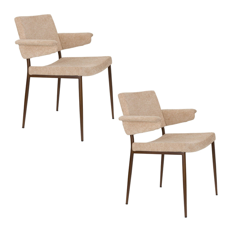 Sessel Portland im 2er-Set, Beige mit Metallgestell in Antik-Optik