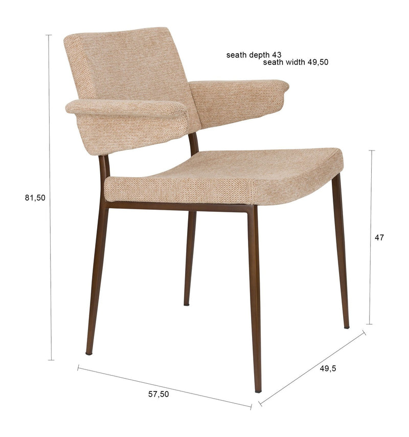 Sessel Portland im 2er-Set, Beige mit Metallgestell in Antik-Optik