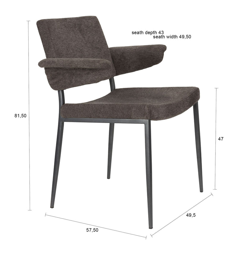 Esszimmersessel Portland im 2er-Set, Grau mit schwarzem Metallgestell