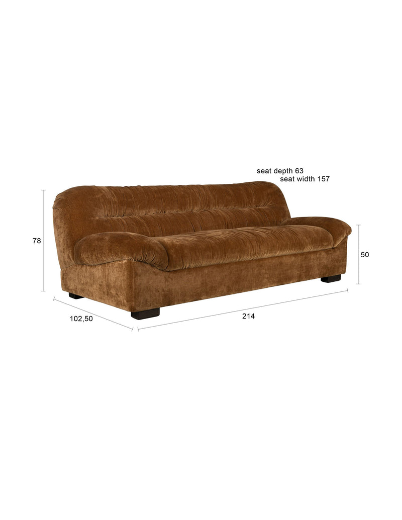 Sofa Douglas 3-Sitzer in Cognac mit Holzbeinen aus Gummibaumholz