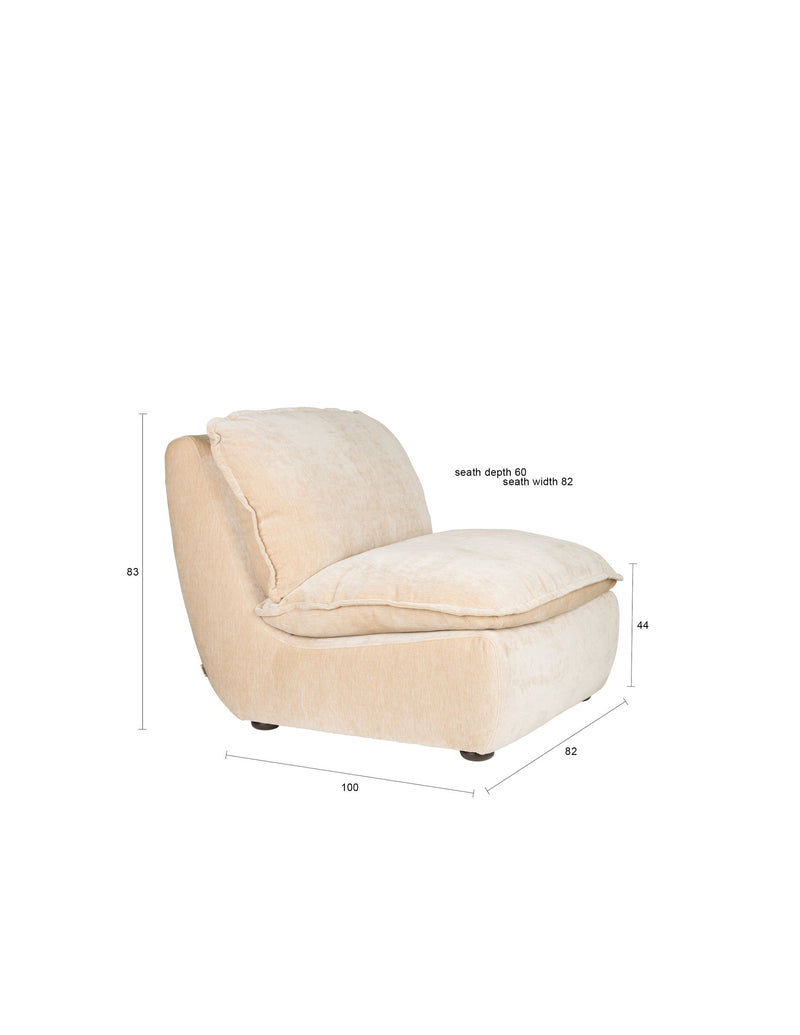 Loungesessel Radley Beige mit Veloursbezug, Holzbeinen von Dutchbone