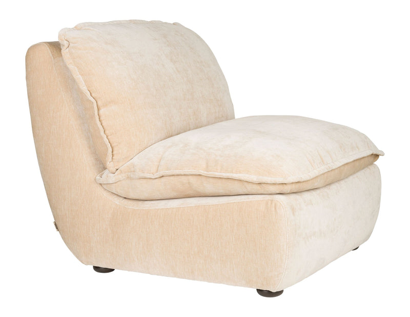 Loungesessel Radley Beige mit Veloursbezug, Holzbeinen von Dutchbone