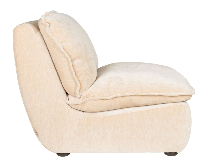 Loungesessel Radley Beige mit Veloursbezug, Holzbeinen von Dutchbone