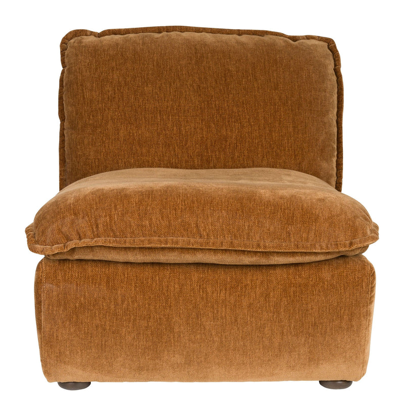 Loungesessel Radley Cognac von Dutchbone mit Samtbezug und Holzbeinen