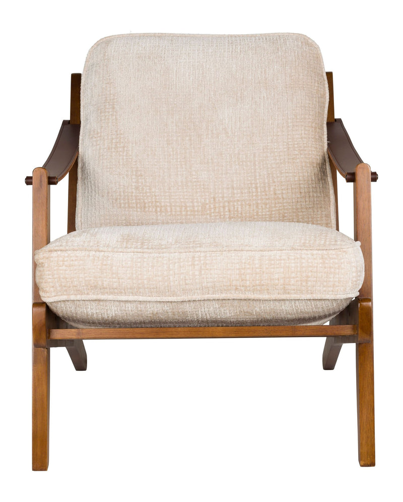 Loungesessel Washington mit Mangoholz-Gestell, Lederarmlehnen in Beige