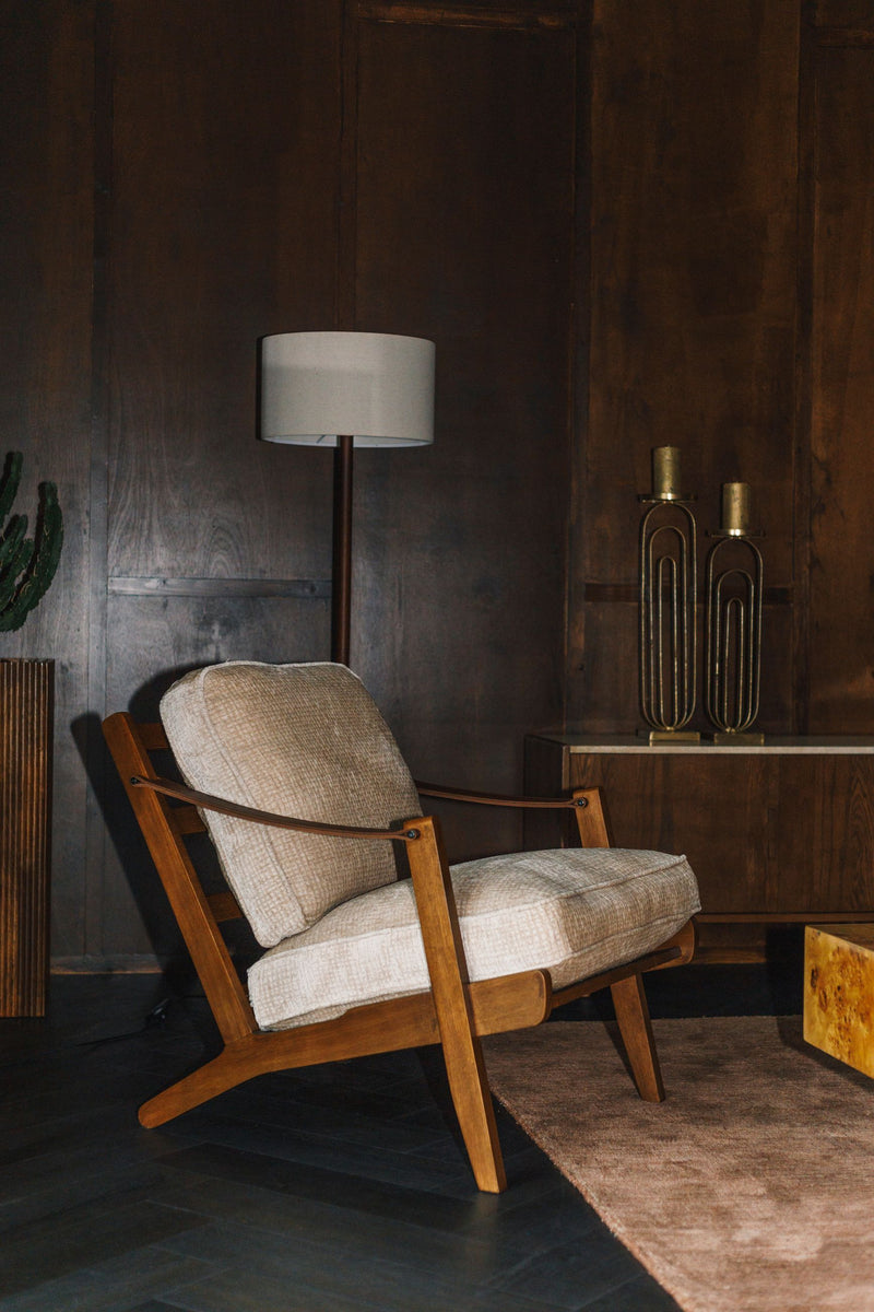 Loungesessel Washington mit Mangoholz-Gestell, Lederarmlehnen in Beige