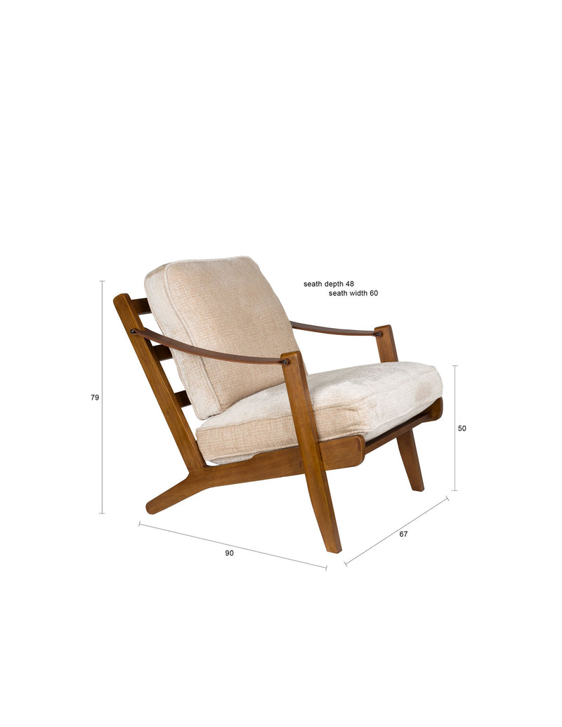 Loungesessel Washington mit Mangoholz-Gestell, Lederarmlehnen in Beige