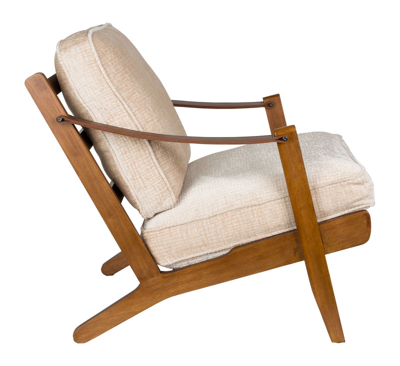 Loungesessel Washington mit Mangoholz-Gestell, Lederarmlehnen in Beige