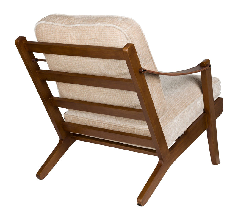 Loungesessel Washington mit Mangoholz-Gestell, Lederarmlehnen in Beige