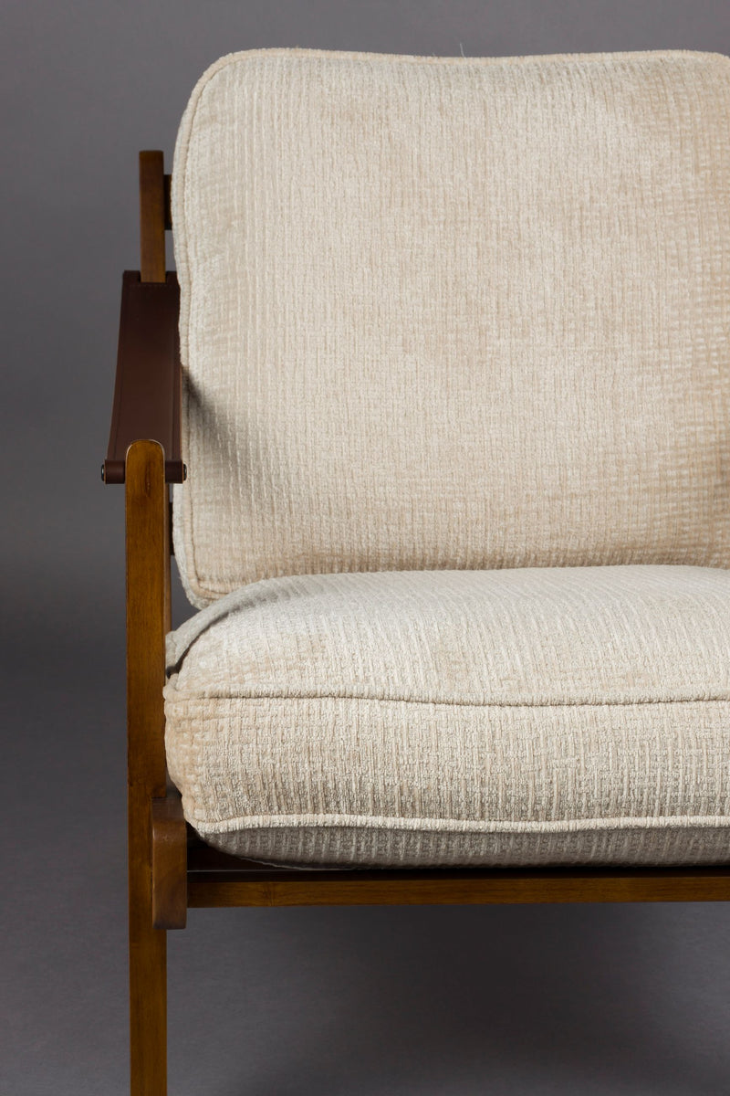 Loungesessel Washington mit Mangoholz-Gestell, Lederarmlehnen in Beige