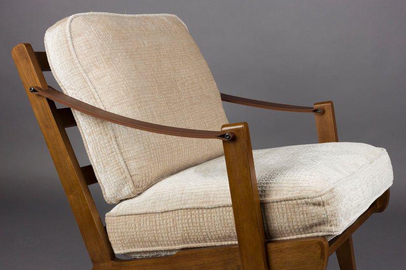 Loungesessel Washington mit Mangoholz-Gestell, Lederarmlehnen in Beige