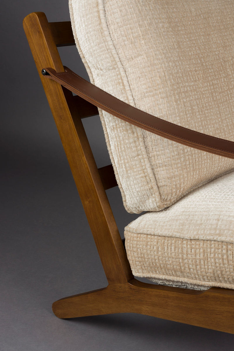 Loungesessel Washington mit Mangoholz-Gestell, Lederarmlehnen in Beige