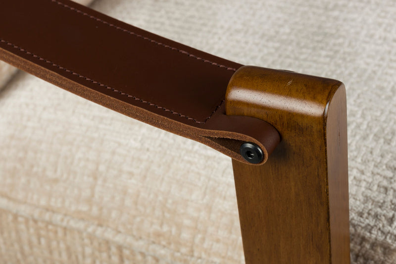 Loungesessel Washington mit Mangoholz-Gestell, Lederarmlehnen in Beige
