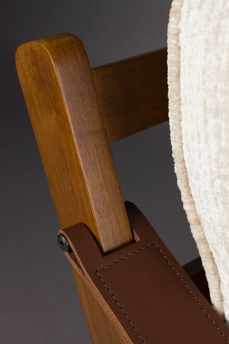 Loungesessel Washington mit Mangoholz-Gestell, Lederarmlehnen in Beige