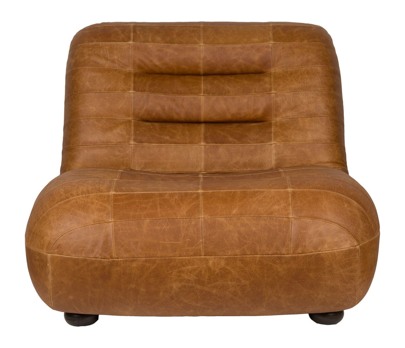 Loungesessel Wyatt Cognac aus Leder mit Gummibaumholz-Beinen