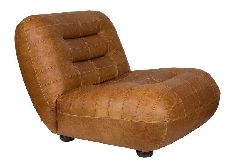 Loungesessel Wyatt Cognac aus Leder mit Gummibaumholz-Beinen