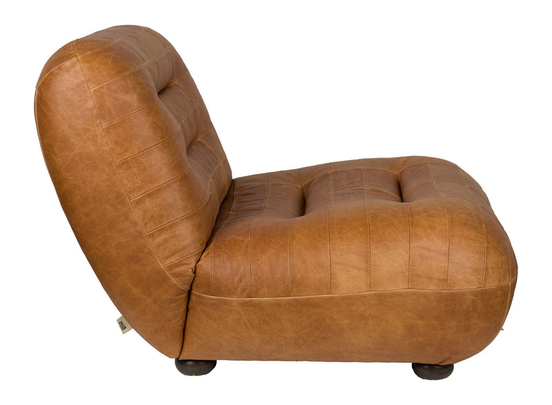 Loungesessel Wyatt Cognac aus Leder mit Gummibaumholz-Beinen