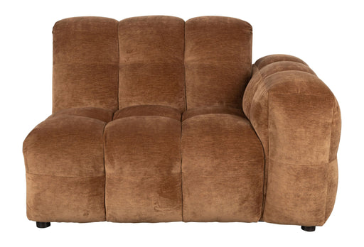 Sofa-Element Hackman mit rechter Armlehne in Velours Cognac, Gesamtansicht von vorne.