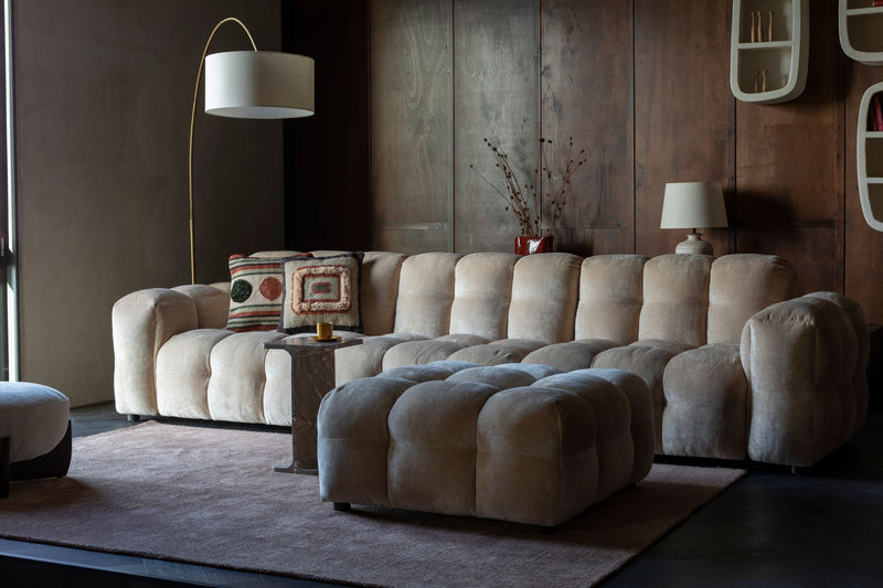 Sofa-Element Hackman No Arm, Beige Velours mit Kiefernholz-Gestell