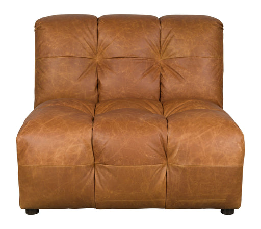 Sofa-Element Hackman No Arm Cognac in Braun mit gesteppter Polsterung, Vorderansicht.