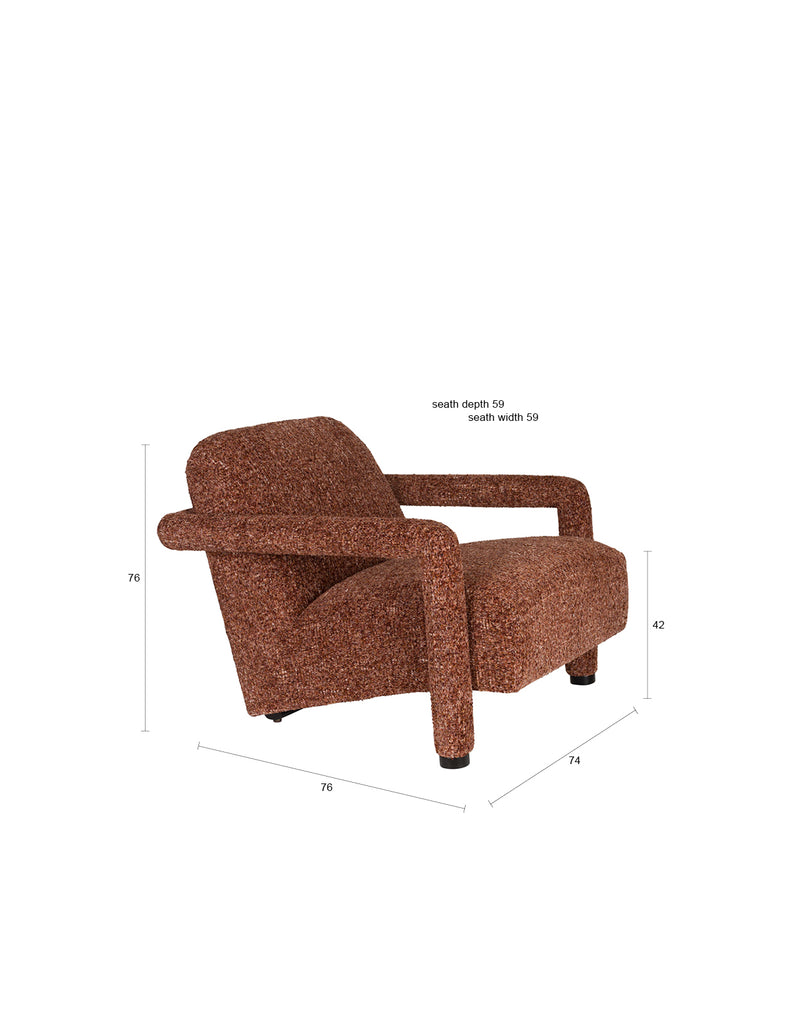 Loungesessel Kent Bordeaux Red mit Eukalyptusholz-Gestell im Boho-Stil