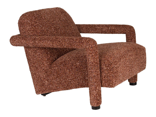 Loungesessel Kent Bordeaux Red in Gesamtansicht mit strukturiertem Baumwollbezug und Eukalyptusholz-Gestell in Boho-Stil.
