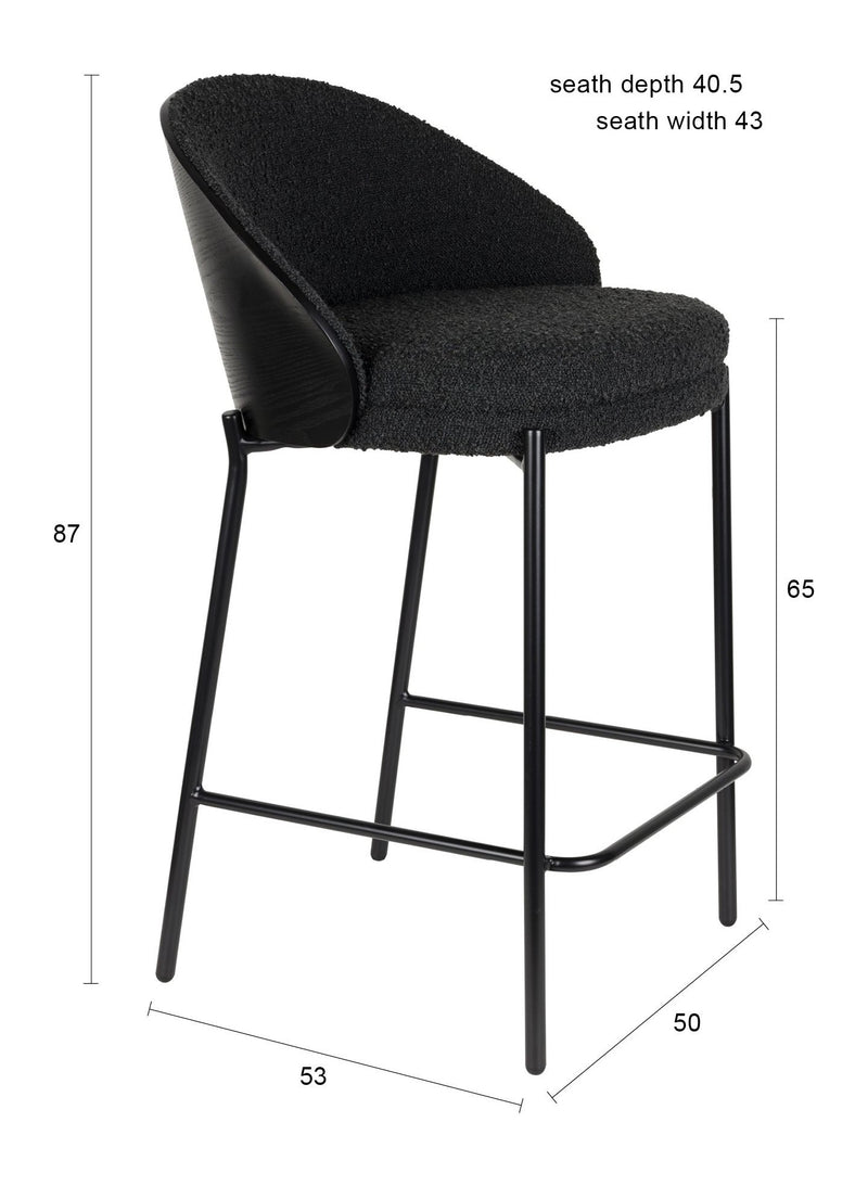 Barhocker Rodin im 2er-Set, Bouclé-Bezug in Schwarz von Dutchbone