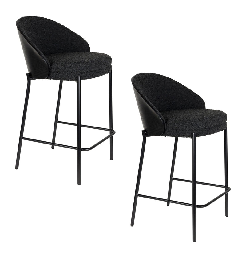 Barhocker Rodin im 2er-Set, Bouclé-Bezug in Schwarz von Dutchbone