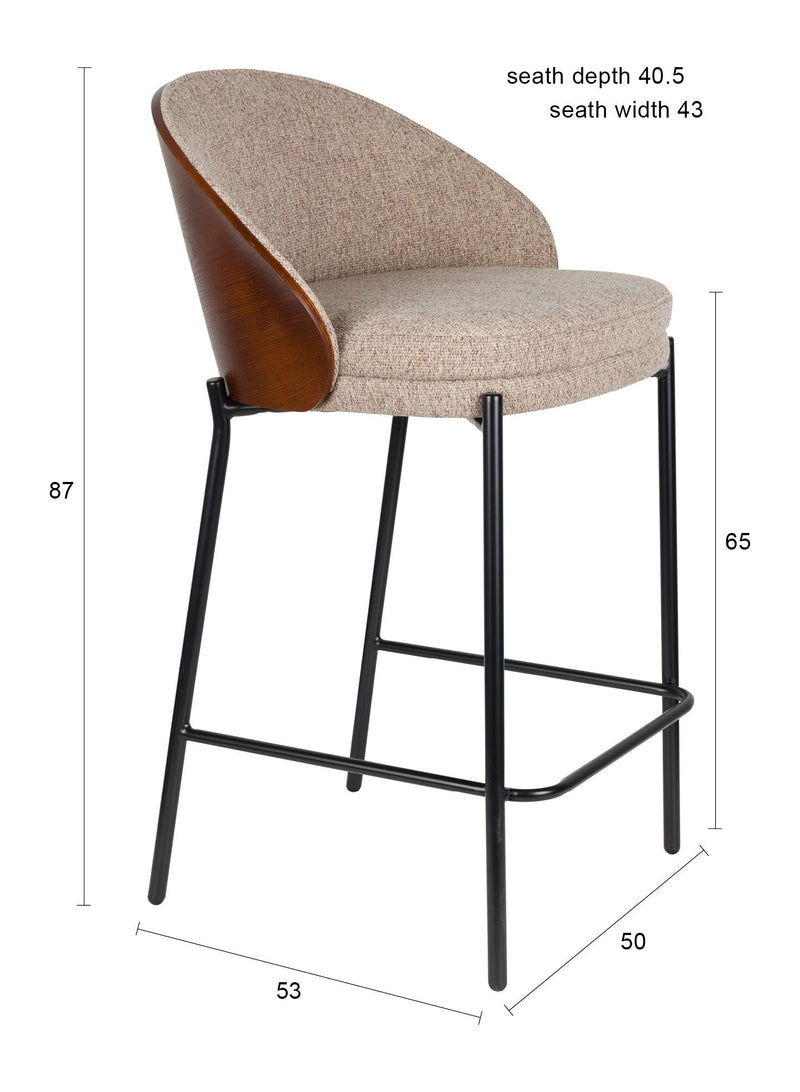 Barhocker Rodin 2er-Set, Beige mit Walnuss-Rückenlehne von Dutchbone