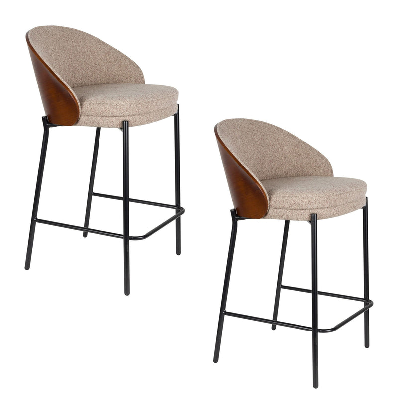 Barhocker Rodin 2er-Set, Beige mit Walnuss-Rückenlehne von Dutchbone