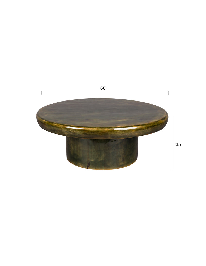 Couchtisch Mush 60 aus Mangoholz in Grün, Retro-Design von Dutchbone