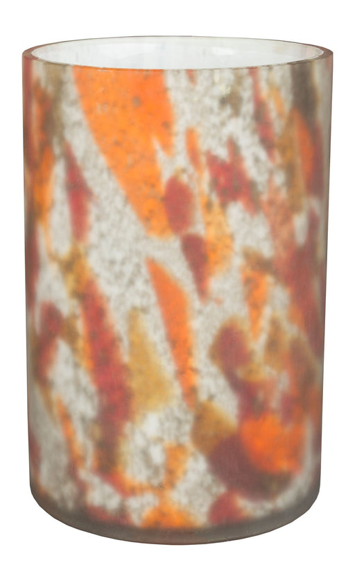 Vase Earl von Dutchbone in Gesamtansicht mit abstraktem Muster in Orange, Rot und Creme auf mattem Glas.