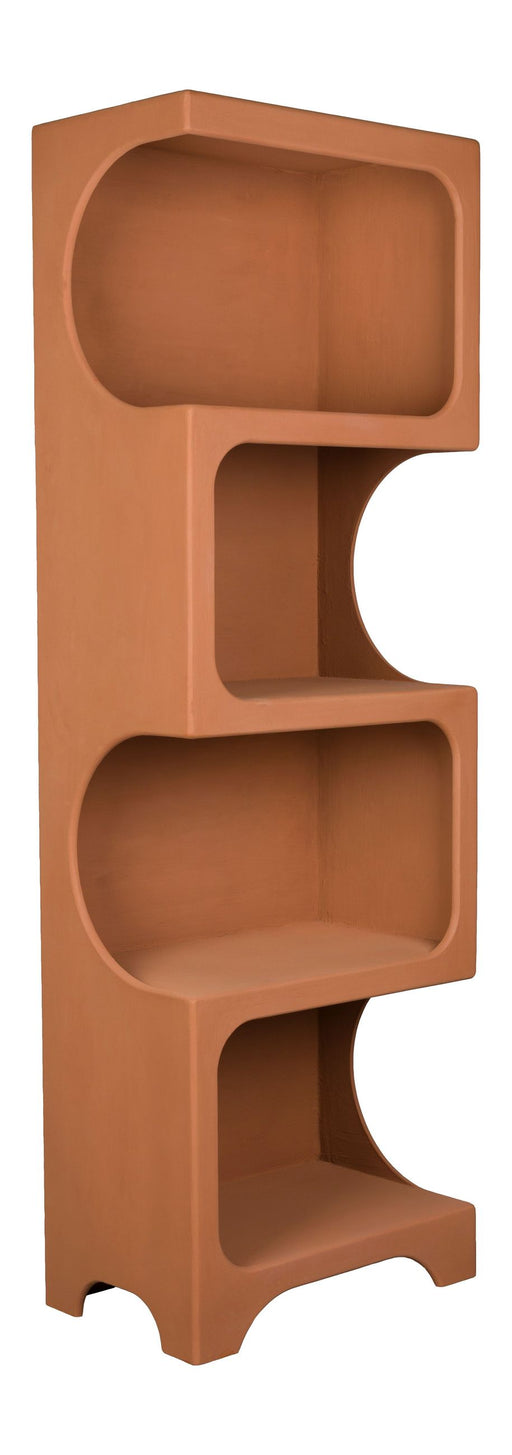 Regal Dundee L in Terracotta mit vier offenen Fächern in gestapelter Anordnung, Gesamtansicht.