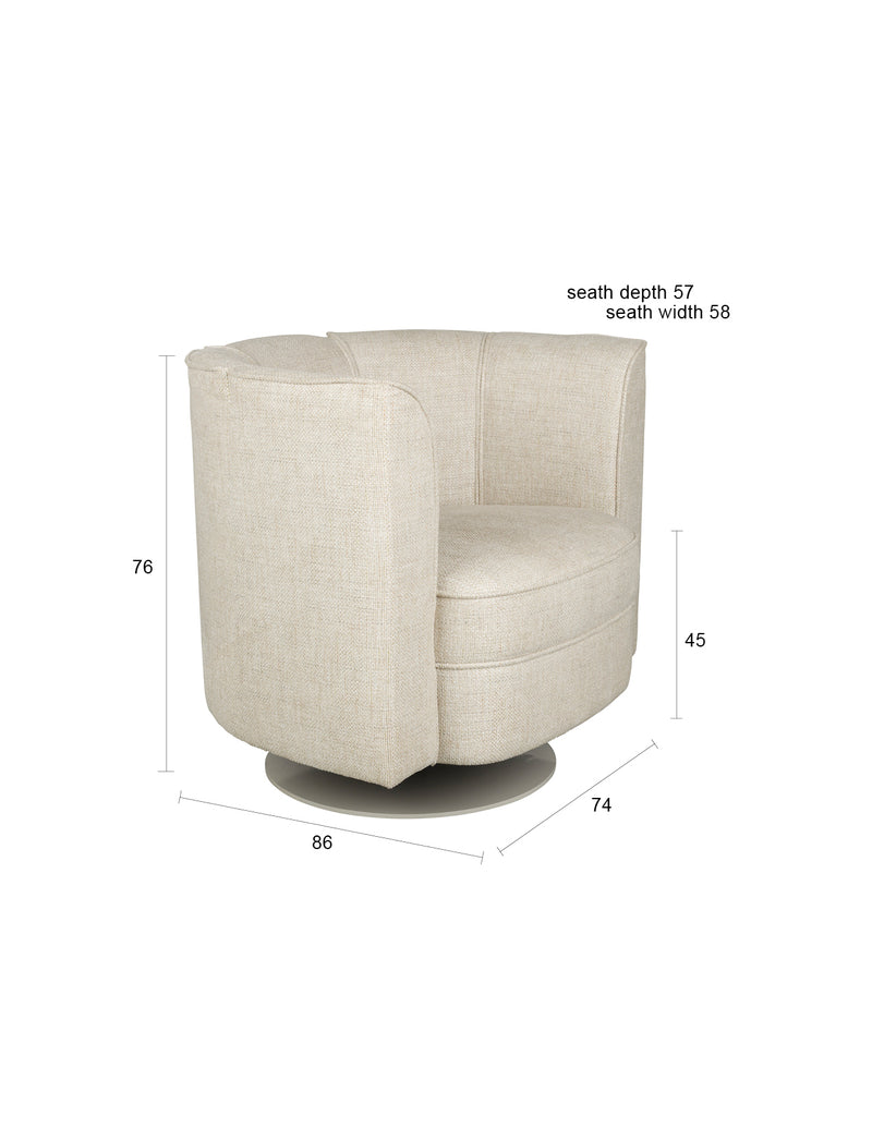 Loungesessel Flower Beige mit drehbarem Gestell im Boho-Retro-Stil