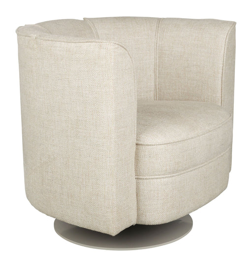 Loungesessel Flower Beige mit rundem, drehbarem Stahlgestell in Gesamtansicht von vorne.