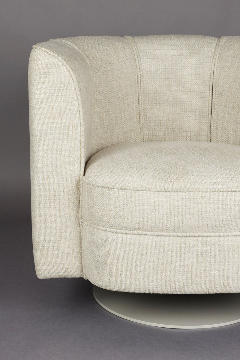 Loungesessel Flower Beige mit drehbarem Gestell im Boho-Retro-Stil