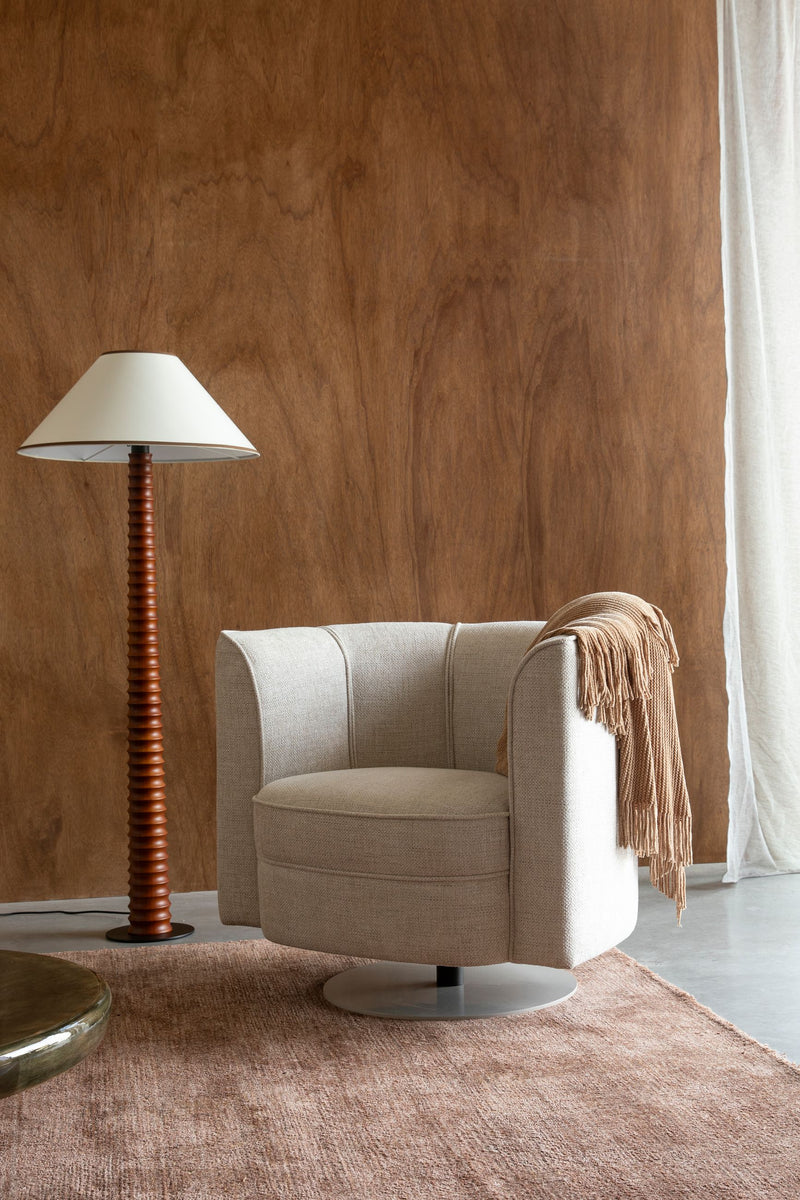 Loungesessel Flower Beige mit drehbarem Gestell im Boho-Retro-Stil
