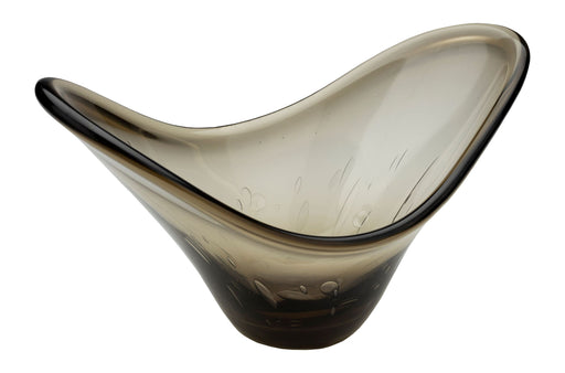 Tablett Dale aus schwarzem Rauchglas in geschwungener Gesamtansicht mit breiter Mulde.