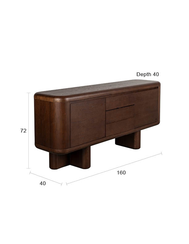 Sideboard Herman im Vintage-Look mit 3 Schubladen aus Eschenfurnier